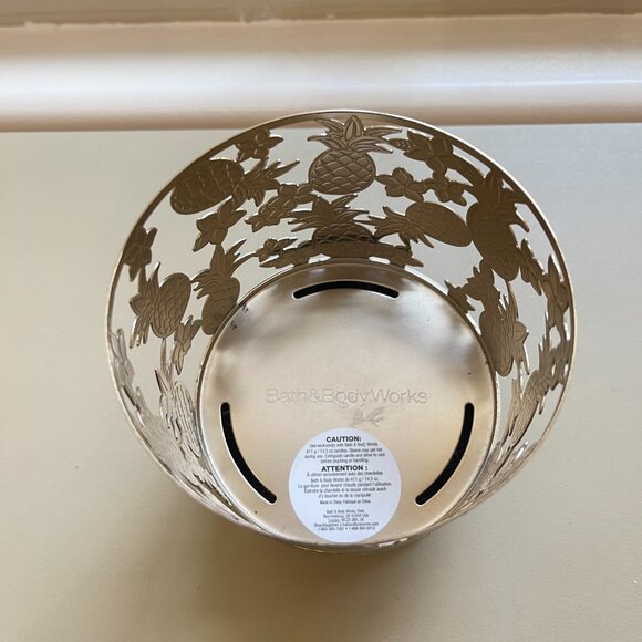 Bath & Body Works Pineapple Plumeria Flower Candle Holder Sleeve 3 Wick Pedestal - Picture 5 of 6